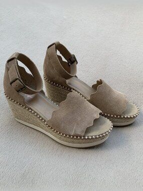 Crown Vintage Daffodil Genuine Suede & Espadrille Platform Wedge Sandals Sz7